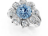 White gold Fancy Blue Round  Brilliant Flower Halo Diamond Split Shank Ring_52
