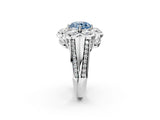 White gold Fancy Blue Round  Brilliant Flower Halo Diamond Split Shank Ring_53