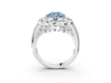 White gold Fancy Blue Round  Brilliant Flower Halo Diamond Split Shank Ring_54