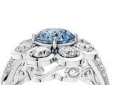 White gold Fancy Blue Round  Brilliant Flower Halo Diamond Split Shank Ring_55