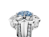 White gold Fancy Blue Round  Brilliant Flower Halo Diamond Split Shank Ring_56