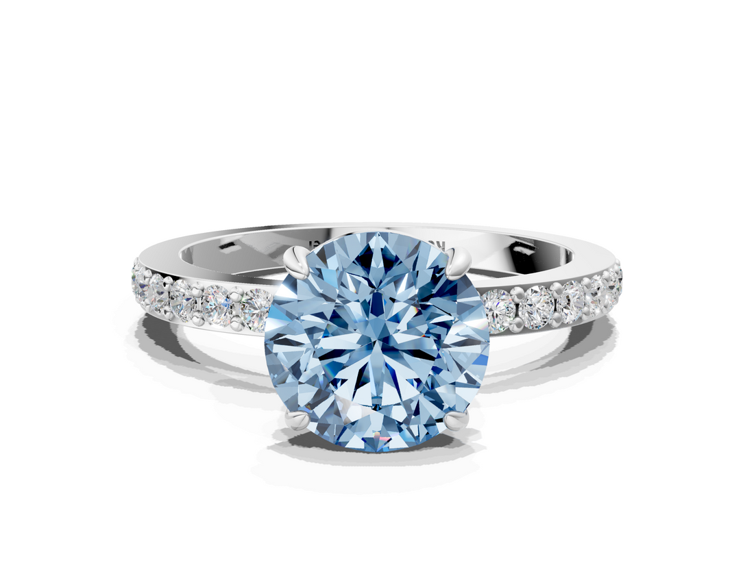 White gold Fancy Blue Round  Brilliant Pavé Band Solitaire with Four-Prong Setting_41