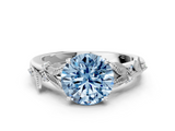 White gold Fancy Blue Round  Brilliant Solitaire with Leaf Motif Band and Four-Prong Setting_62