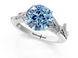 White gold Fancy Blue Round  Brilliant Solitaire with Leaf Motif Band and Four-Prong Setting_63