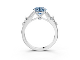 White gold Fancy Blue Round  Brilliant Solitaire with Leaf Motif Band and Four-Prong Setting_66