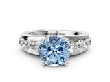 White gold Fancy Blue Round  Brilliant Solitaire with Side Stones on a Pave Band and Four-Prong Setting_12