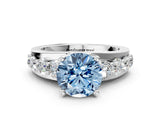 White gold Fancy Blue Round  Brilliant Solitaire with Side Stones on a Pave Band and Four-Prong Setting_120