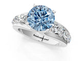 White gold Fancy Blue Round  Brilliant Solitaire with Side Stones on a Pave Band and Four-Prong Setting_13