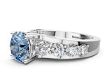 White gold Fancy Blue Round  Brilliant Solitaire with Side Stones on a Pave Band and Four-Prong Setting_174