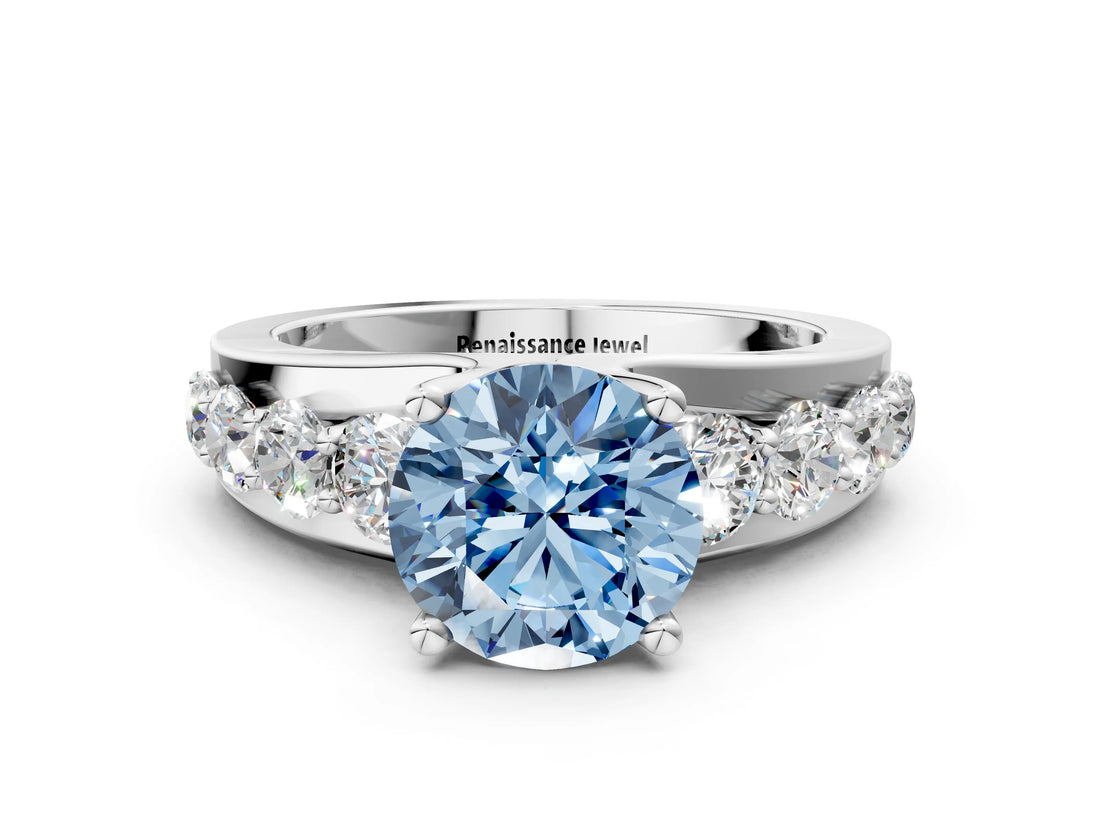 White gold Fancy Blue Round  Brilliant Solitaire with Side Stones on a Pave Band and Four-Prong Setting_54