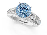 White gold Fancy Blue Round  Brilliant Solitaire with Side Stones on a Pave Band and Four-Prong Setting_55