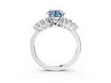 White gold Fancy Blue Round  Cluster Diamond Engagement Ring with Pavé Band and Four-Prong Setting_35