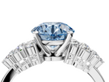 White gold Fancy Blue Round  Cluster Diamond Engagement Ring with Pavé Band and Four-Prong Setting_36