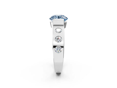 White gold Fancy Blue Round Cut Brilliant Channel-Set Diamond Ring with Bezel Prong Setting_14