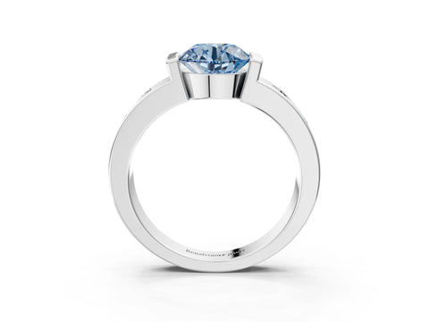 White gold Fancy Blue Round Cut Brilliant Channel-Set Diamond Ring with Bezel Prong Setting_15