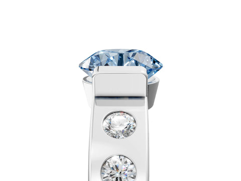 White gold Fancy Blue Round Cut Brilliant Channel-Set Diamond Ring with Bezel Prong Setting_17