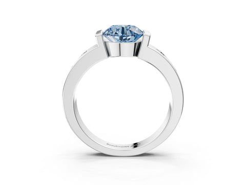 White gold Fancy Blue Round Cut Brilliant Channel-Set Diamond Ring with Bezel Prong Setting_3