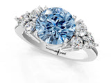 White gold Fancy Blue Round Cut Brilliant Diamond Cluster Accent Solitaire Ring with Prong Setting_1
