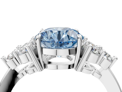 White gold Fancy Blue Round Cut Brilliant Diamond Cluster Accent Solitaire Ring with Prong Setting_22