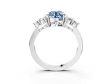 White gold Fancy Blue Round Cut Brilliant Diamond Cluster Accent Solitaire Ring with Prong Setting_3
