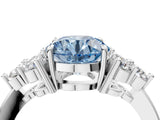 White gold Fancy Blue Round Cut Brilliant Diamond Cluster Accent Solitaire Ring with Prong Setting_4