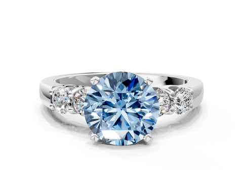 White gold Fancy Blue Round Cut Brilliant Diamond Five-Stone Engagement Ring with Prong Setting on a Classic Band_3