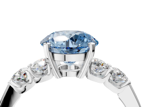 White gold Fancy Blue Round Cut Brilliant Diamond Five-Stone Engagement Ring with Prong Setting on a Classic Band_7