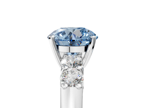 White gold Fancy Blue Round Cut Brilliant Diamond Five-Stone Engagement Ring with Prong Setting on a Classic Band_8