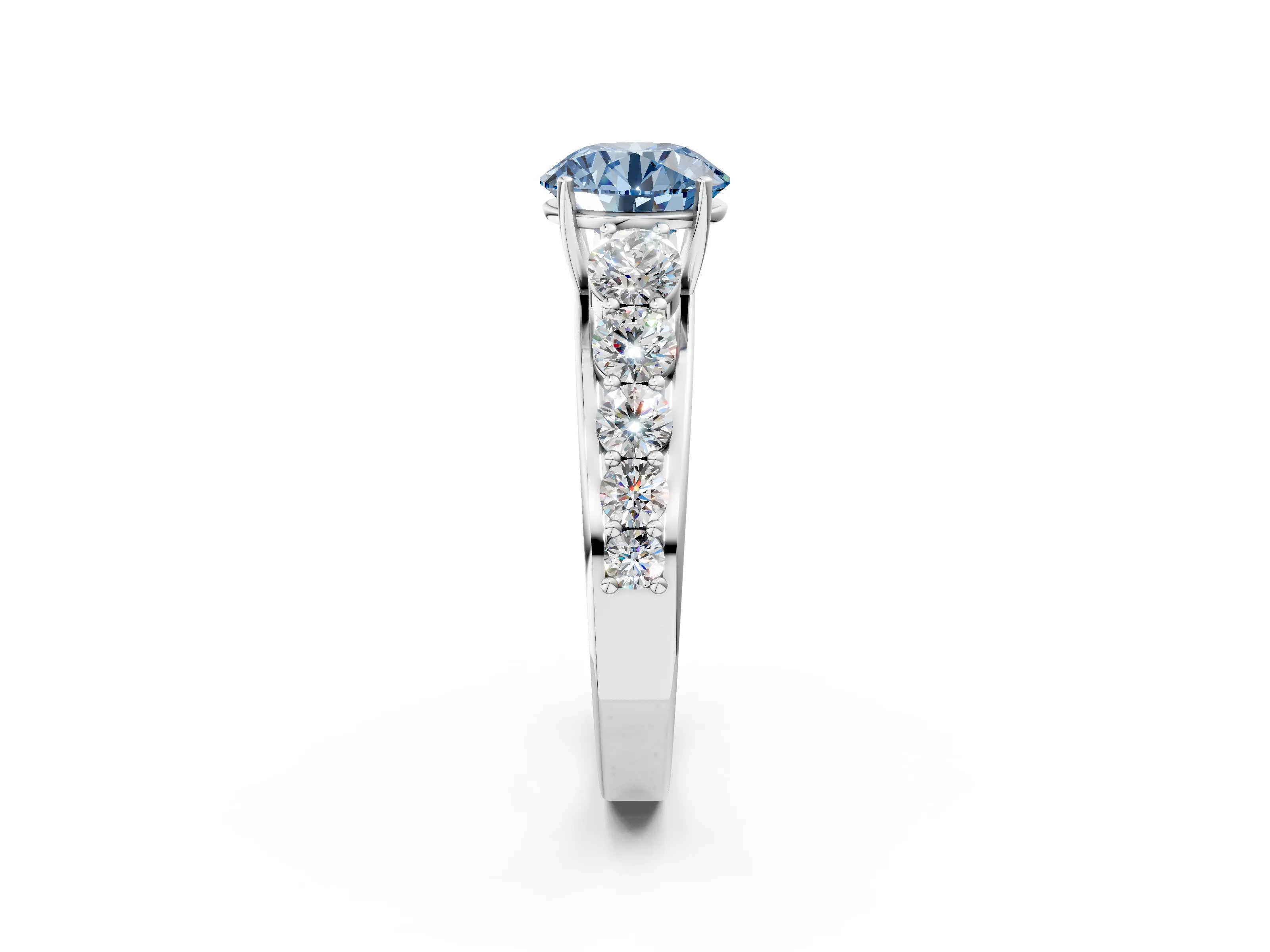White gold Fancy Blue Round Cut Brilliant Diamond Pavé Band with Six-Prong Setting_2