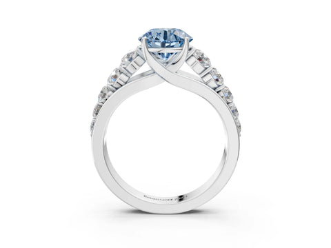 White gold Fancy Blue Round Cut Brilliant Diamond Pavé Band with Six-Prong Setting_3