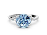 White gold Fancy Blue Round Cut Brilliant Diamond Solitaire Ring with Pear Side Stones and Four-Prong Setting_18