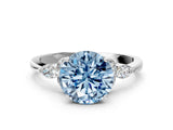 White gold Fancy Blue Round Cut Brilliant Diamond Solitaire Ring with Pear Side Stones and Four-Prong Setting_24