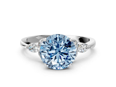 White gold Fancy Blue Round Cut Brilliant Diamond Solitaire Ring with Pear Side Stones and Four-Prong Setting_30