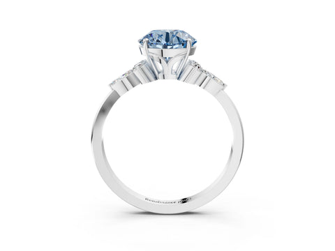 White gold Fancy Blue Round Cut Brilliant Diamond Solitaire Ring with Pear Side Stones and Four-Prong Setting_33
