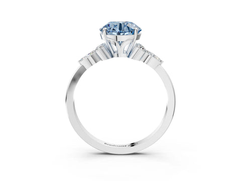 White gold Fancy Blue Round Cut Brilliant Diamond Solitaire Ring with Pear Side Stones and Four-Prong Setting_9