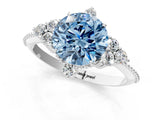 White gold Fancy Blue Round Cut Brilliant Diamond with Cluster Setting on a Beaded Band and Four-Prong Setting_13