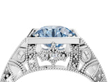 White gold Fancy Blue Round Cut Brilliant Milgrain Filigree Diamond Ring with Square Prong Setting_4