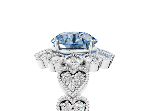 White gold Fancy Blue Round Cut Brilliant Milgrain Pave Heart Band Solitaire Ring_17