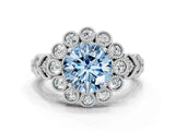 White gold Fancy Blue Round Cut Brilliant Milgrain Pave Heart Band Solitaire Ring_18