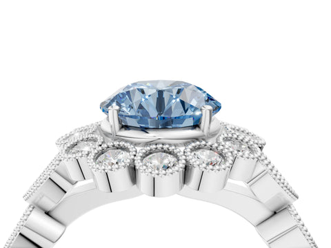 White gold Fancy Blue Round Cut Brilliant Milgrain Pave Heart Band Solitaire Ring_4