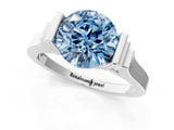 White gold Fancy Blue Round Cut Brilliant Solitaire Diamond Ring with Channel Set Band and Bar Prong Setting_1