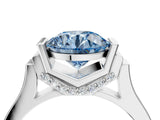 White gold Fancy Blue Round Cut Brilliant Solitaire Diamond Ring with Channel Set Band and Bar Prong Setting_4