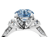 White gold Fancy Blue Round Cut Brilliant Three-Stone Diamond Ring with Pavé Band and Four-Prong Setting_41