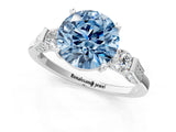 White gold Fancy Blue Round Cut Brilliant Three-Stone Pave Band with Four-Prong Setting_1