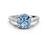 White gold Fancy Blue Round  Cut Cathedral Pave Diamond Engagement Ring with Six-Prong Setting_32