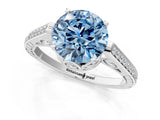 White gold Fancy Blue Round  Cut Cathedral Pave Diamond Engagement Ring with Six-Prong Setting_33