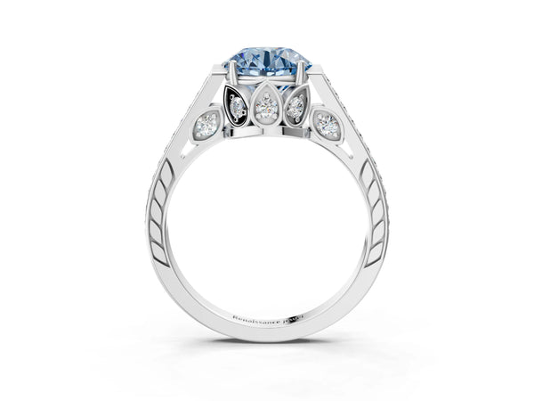 Platinum Round Cathedral Engagement Ring Setting for Fancy Blue Center with Pave Shoulders