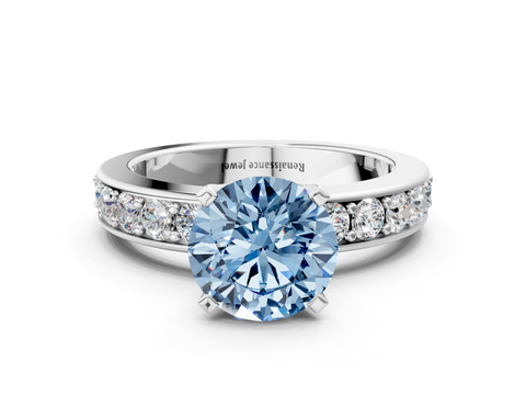 White gold Fancy Blue Round  Cut Channel Set Diamond Engagement Ring with Four-Prong Setting_237