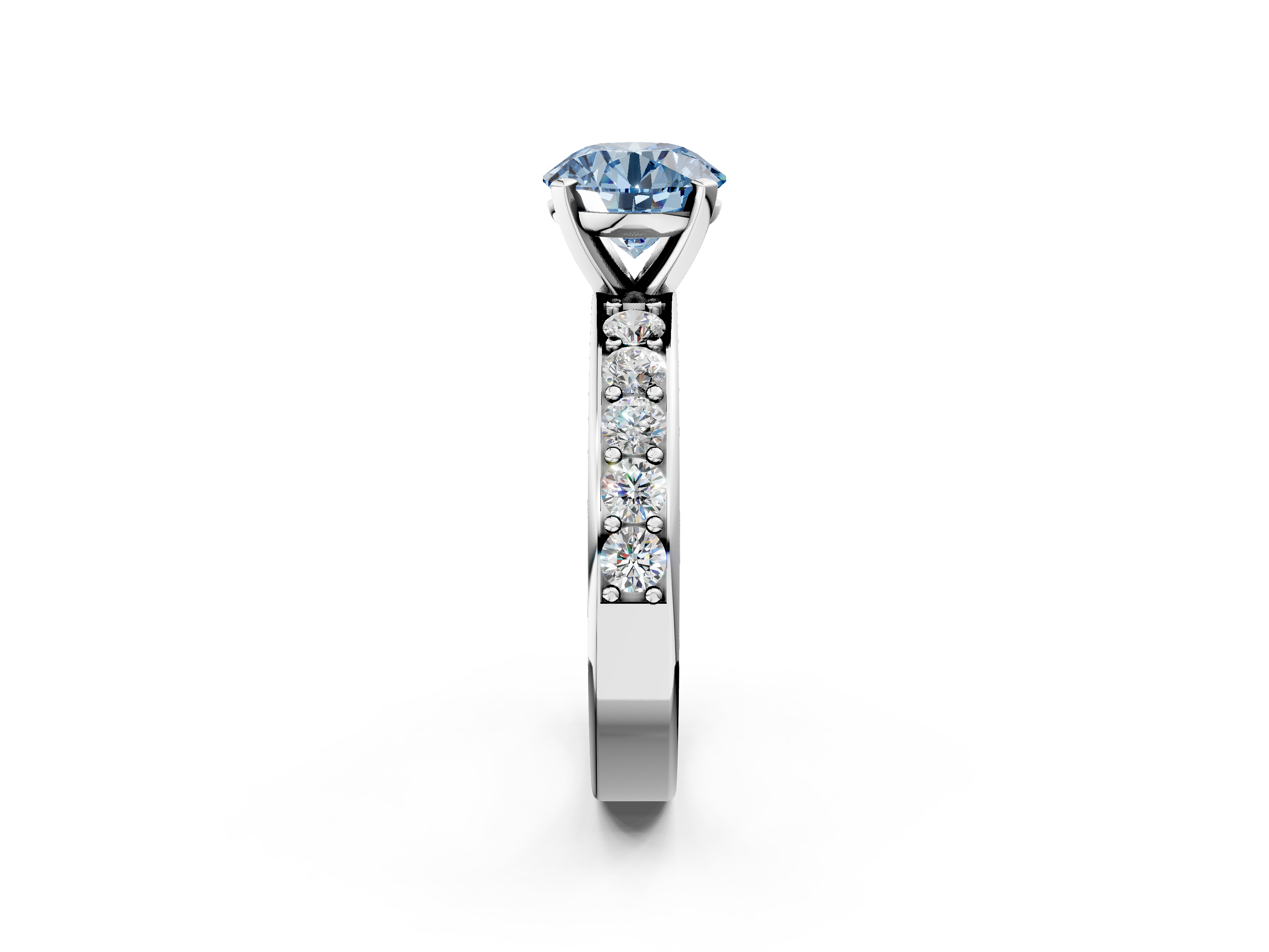 White gold Fancy Blue Round  Cut Channel Set Diamond Engagement Ring with Four-Prong Setting_239