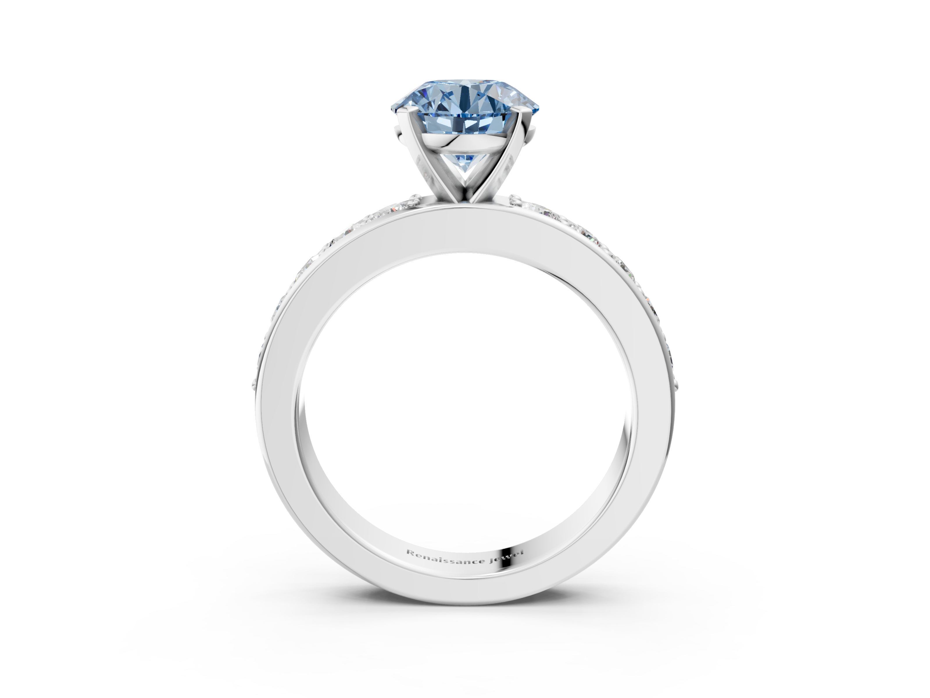 White gold Fancy Blue Round  Cut Channel Set Diamond Engagement Ring with Four-Prong Setting_240